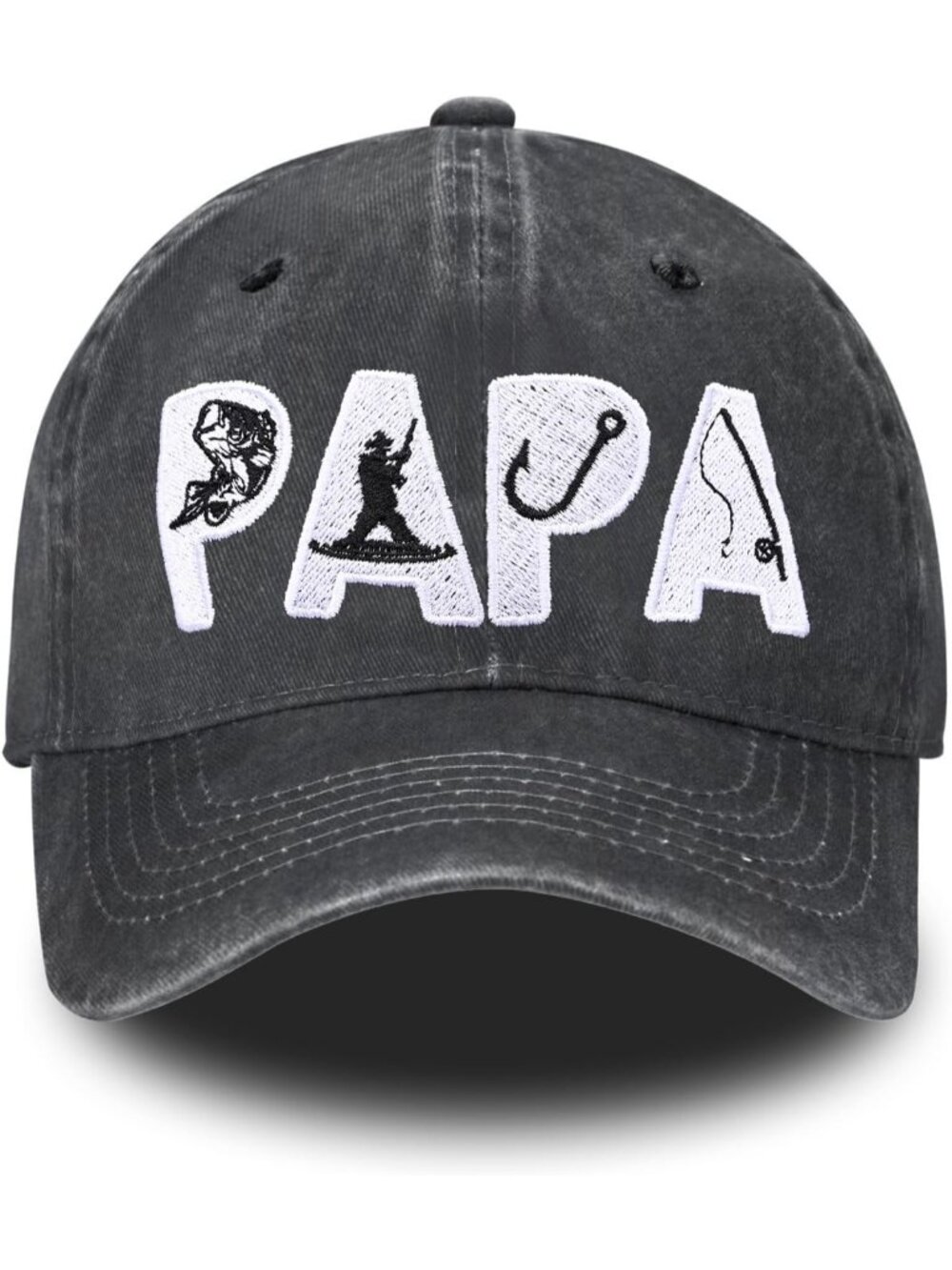 Unisax Black Papa Embroidered Vintage Adjustable Washed Distressed Baseball Hat